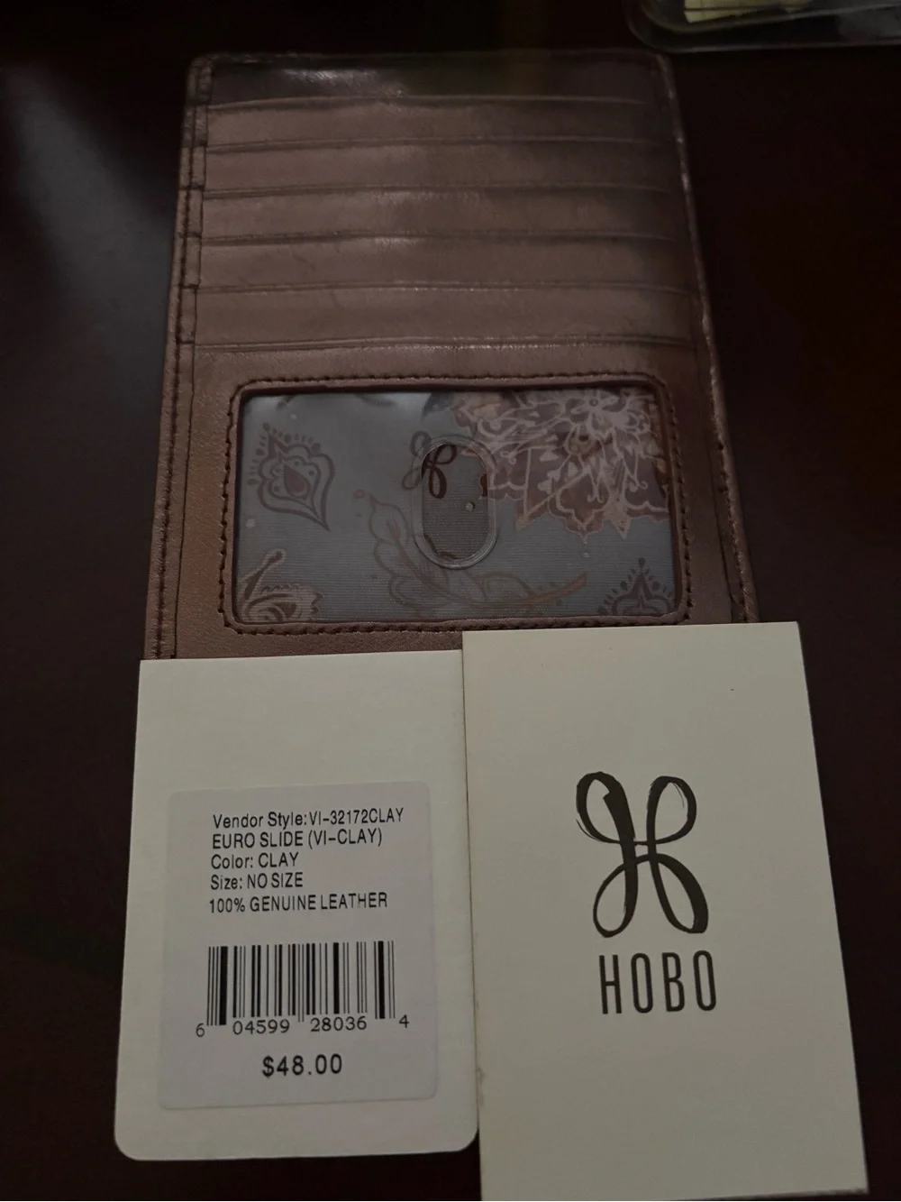 HOBO Metallic Clay Leather Card Wallet in Rose Bronze